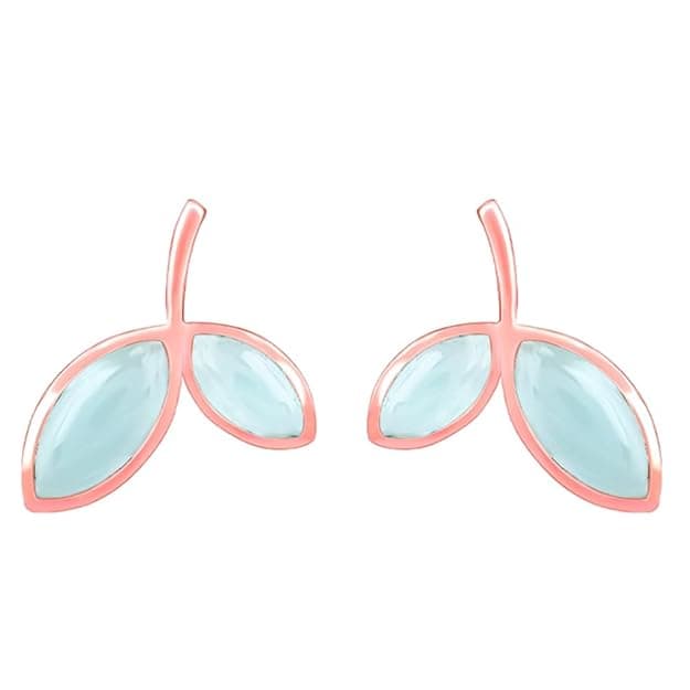 Rose Gold Aqua Dual Chalcedony Leaf Studs