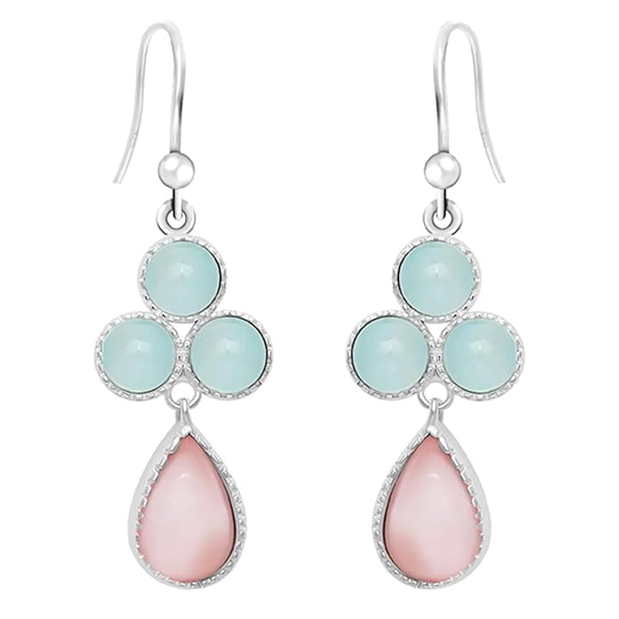 Silver Dual Tone Chalcedony Flower Drop Earrings