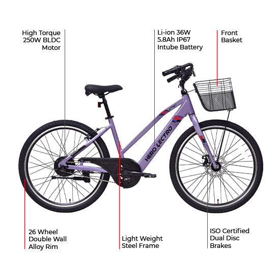 Hero Lectro C4 Plus SS Electric Cycle (Purple)