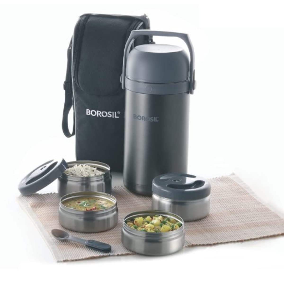 Borosil Hot-N-Fresh Stainless Steel Insulated Lunch Box 4 container