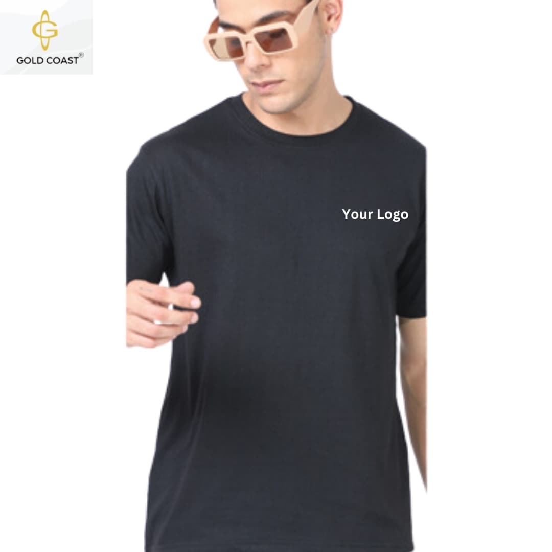 Gold Coast 100% Cotton Round Neck T-Shirt - Black