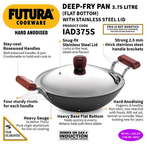Hawkins Futura 3.75L Hard Anodised Induction Kadai With Stainless Steel Lid