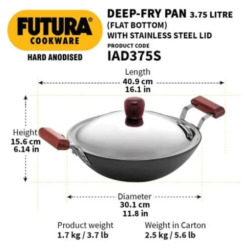 Hawkins Futura 3.75L Hard Anodised Induction Kadai With Stainless Steel Lid