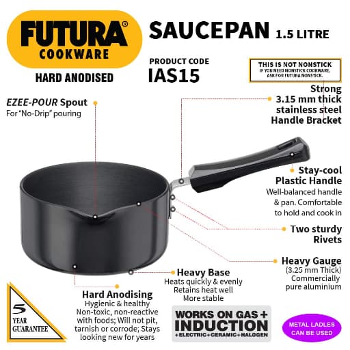 Hawkins Futura 1.5L Hard Anodised Induction Sauce Pan