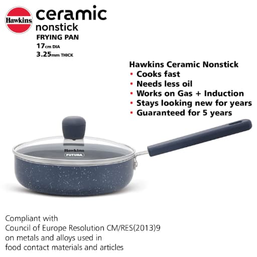 Hawkins Ceramic Nonstick 17cm Induction Fry Pan With Glass Lid