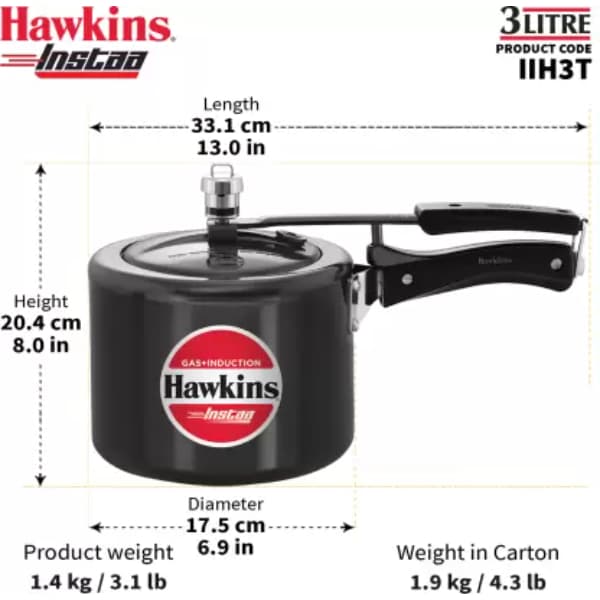 Hawkins 3 Litre Instaa Induction Base Pressure Cooker