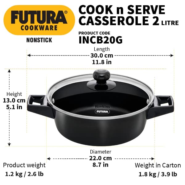 Hawkins Futura 2 Litre Non Stick Saucepan with Glass Lid