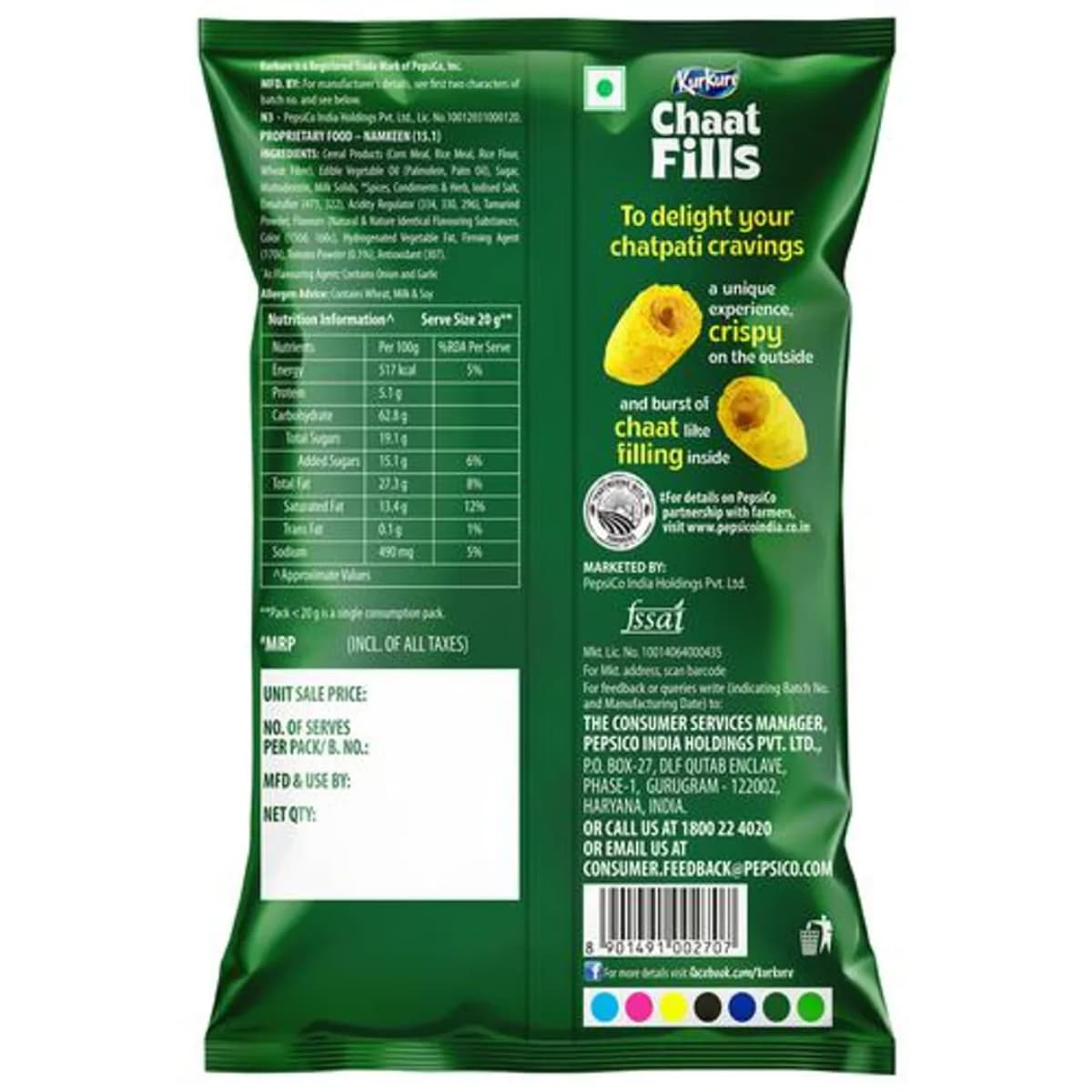Kurkure Chaat Fills Bhel Chutney Twist 40g
