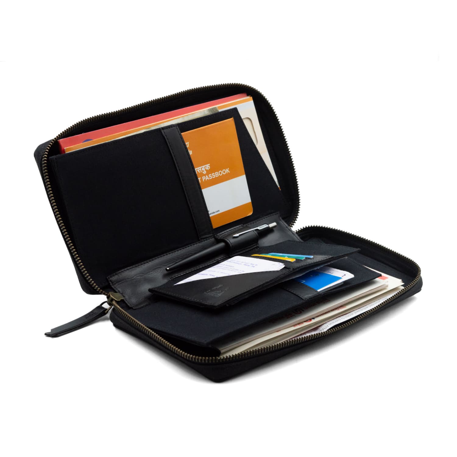 Leather Chef Bank Organiser (Black Canvas + Black Leather)