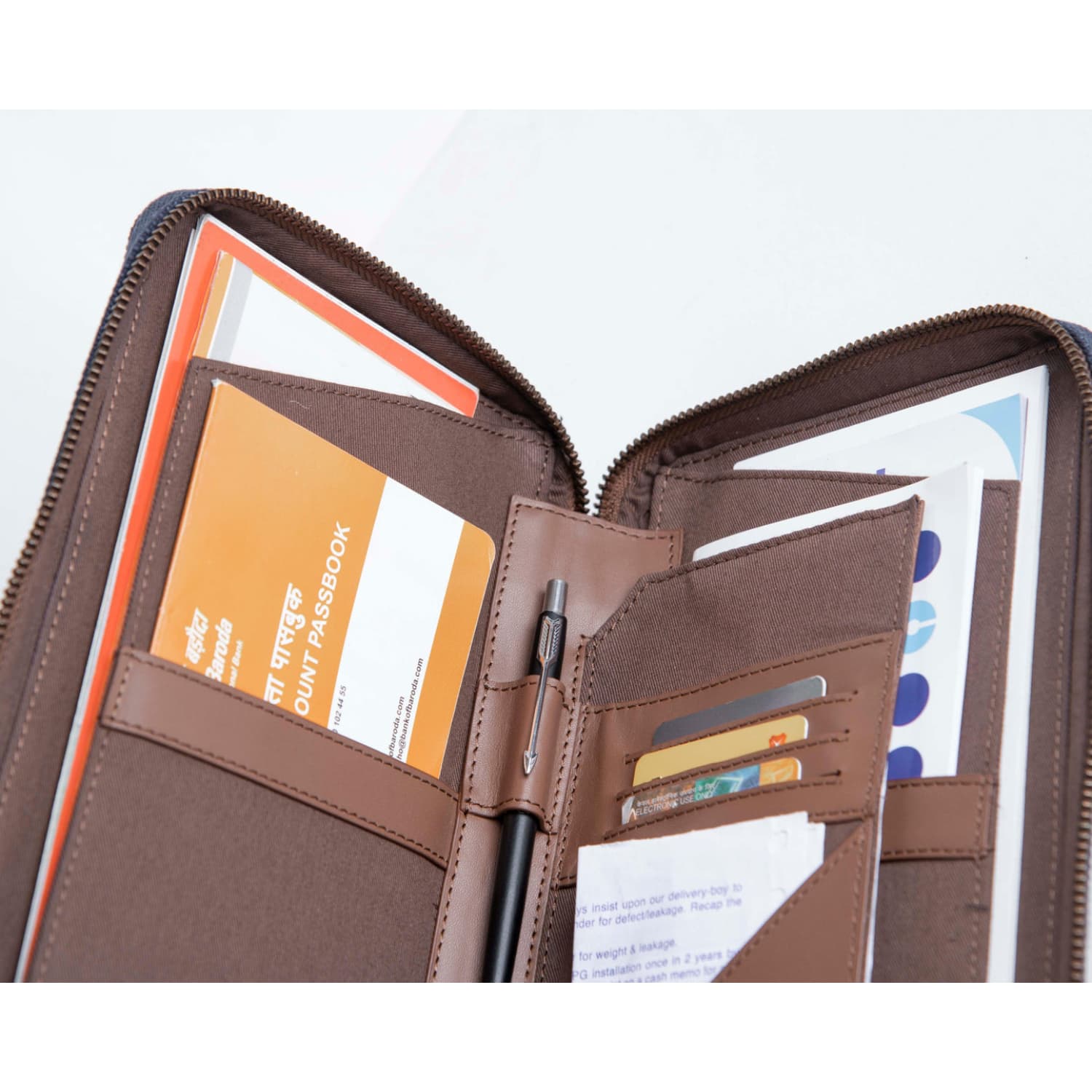 Leather Chef Bank Organiser Blue Canvas + Tan Leather