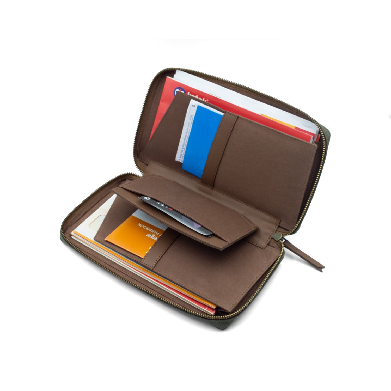 Leather Chef Bank Organiser Green Canvas + Tan Leather