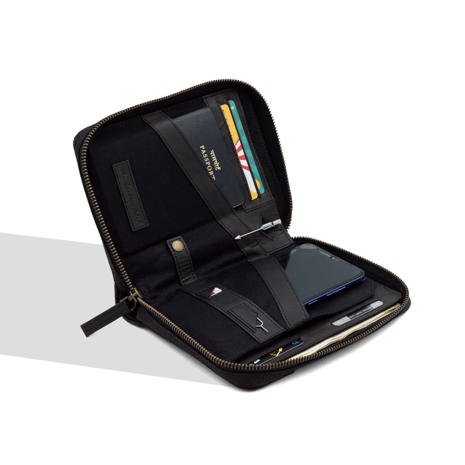 Leather Chef Nomad Passport Organiser Black Canvas + Leather