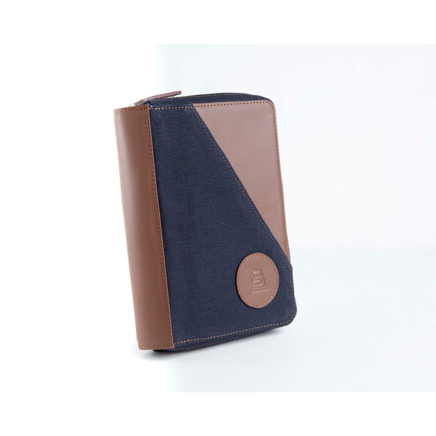 Leather Chef Nomad Passport Organiser Blue Canvas + Tan Leather