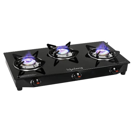 Lifelong Glass Top Gas Stove, 3 Burner Gas Stove