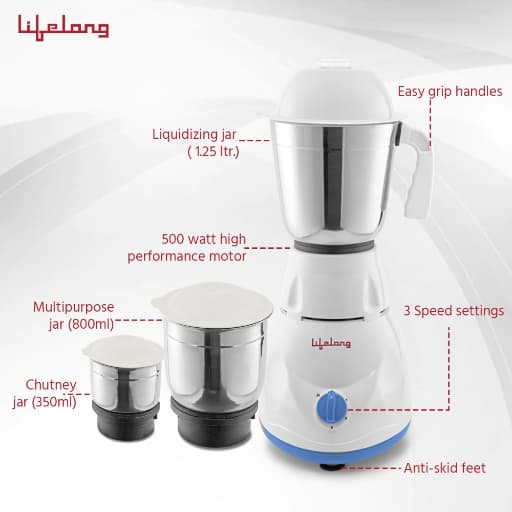 Lifelong Maxo 500 Watts Mixer Grinder