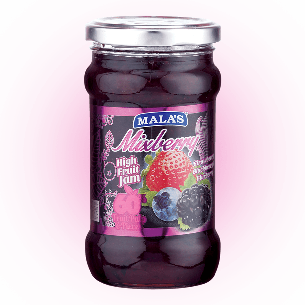 Mala's Mixberry High Fruit Jam 350gm Glass Bottle
