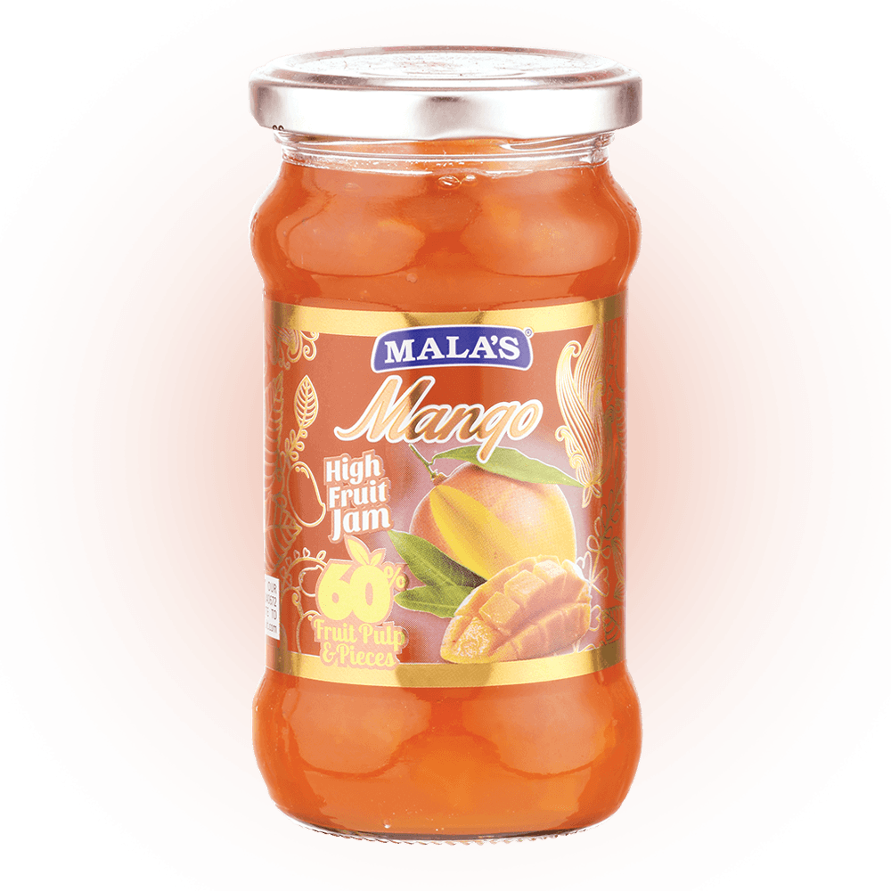 Mala's Mango High Fruit Jam 350gm Glass Bottle