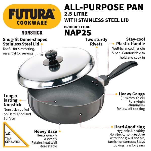 Hawkins Nonstick Pan 2.5L with Stainless Steel Lid