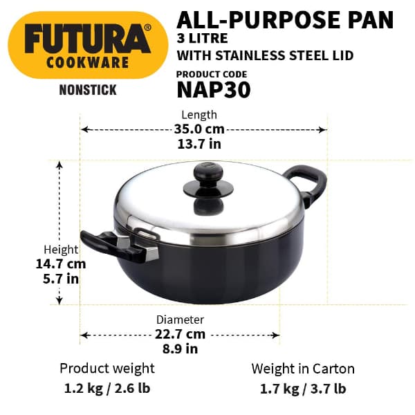 Hawkins Nonstick Pan 3L with Stainless Steel Lid