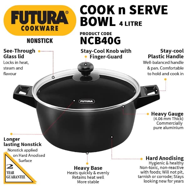 Hawkins Futura 4 Litre NS Saucepan with Glass Lid