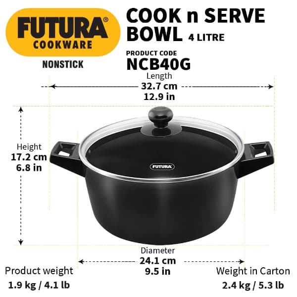 Hawkins Futura 4 Litre NS Saucepan with Glass Lid