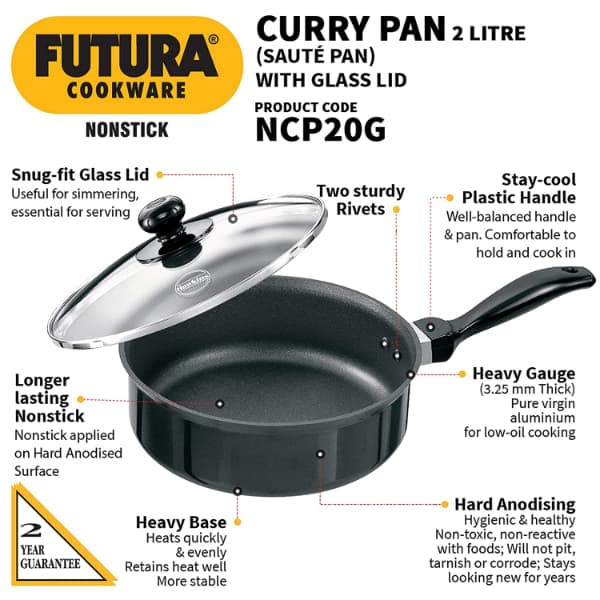 Hawkins Nonstick Curry Pan 2L Glass Lid