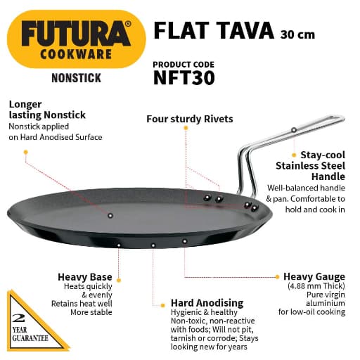 Hawkins Futura 30cm Non Stick Tawa with Stainless Steel Handle