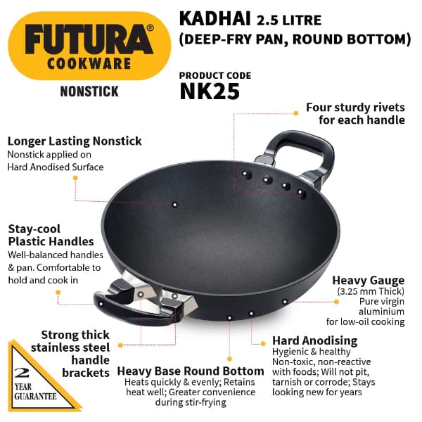 Hawkins Futura 2.5L Nonstick Deep-Fry Pan Kadhai