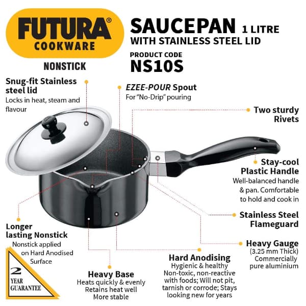 Hawkins Futura 1L Sauce Pan with Lid