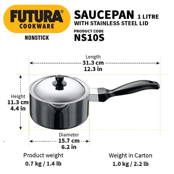 Hawkins Futura 1L Sauce Pan with Lid