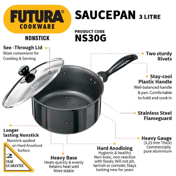 Hawkins Futura 3L Nonstick Saucepan Glass Lid