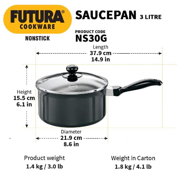 Hawkins Futura 3L Nonstick Saucepan Glass Lid