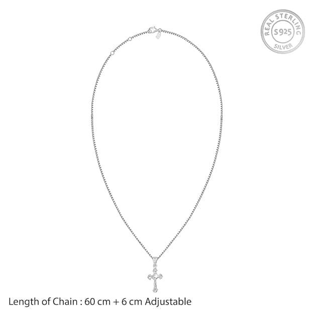 Silver Striped Cross Pendant with Box Chain For Him