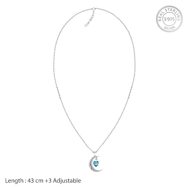 Oxidised Silver Moon Heart Pendant with Link Chain