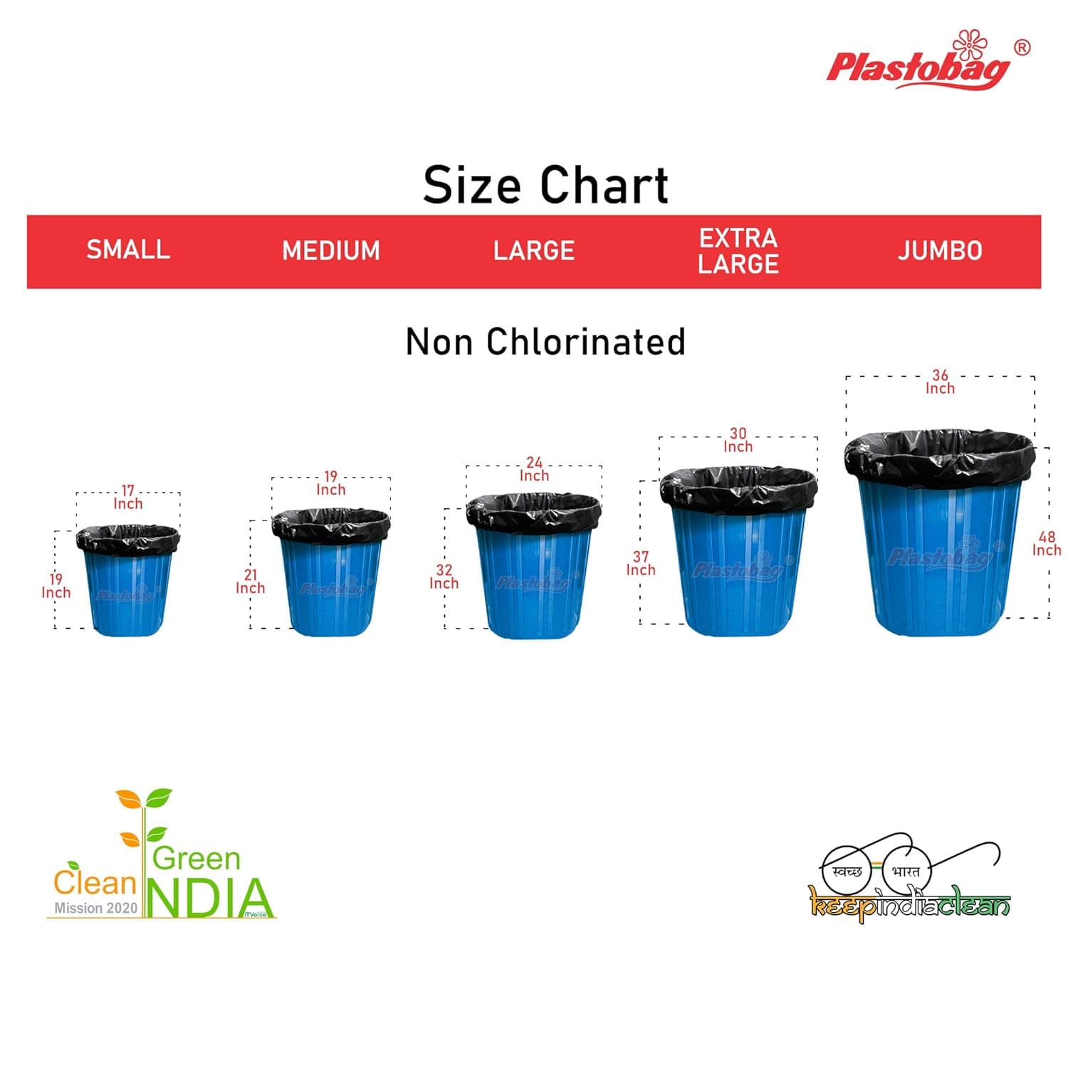 Plasto Garbage Bag 51 Micron Jumbo 36*48 07 Nos Blue Box