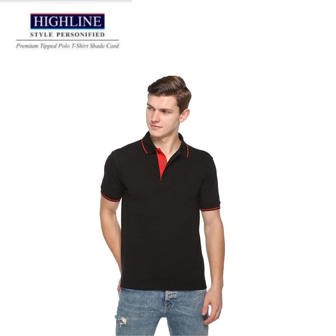 PIKMEE Men's HIGHLINE Polo T Shirt Black Red