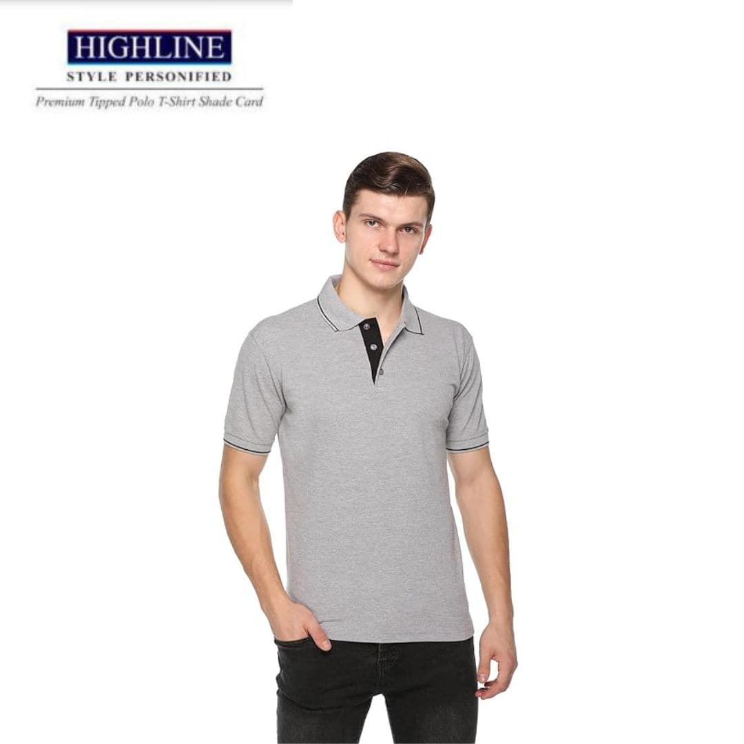 PIKMEE Men's HIGHLINE Polo T Shirt Grey-M Black