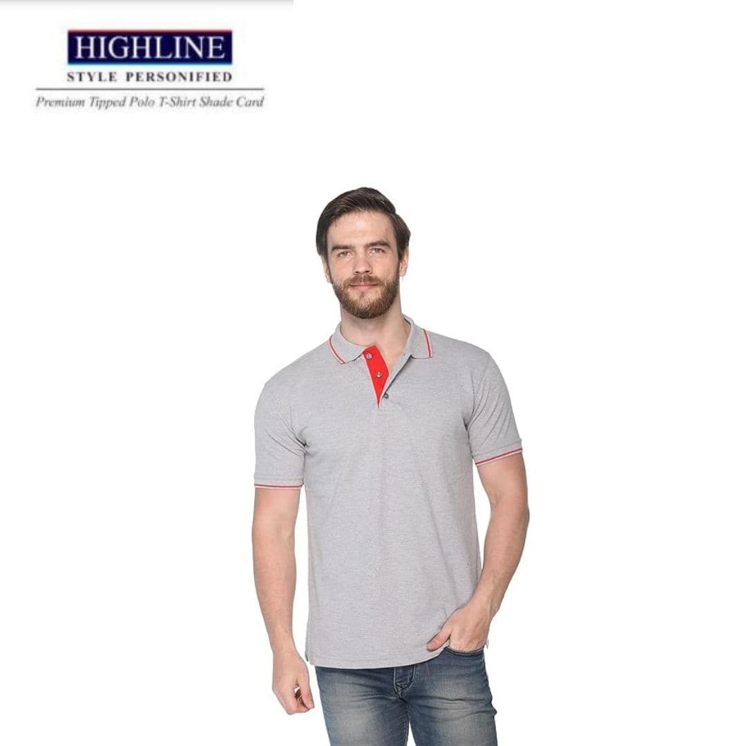 PIKMEE Men's HIGHLINE Polo T Shirt Grey-M Red