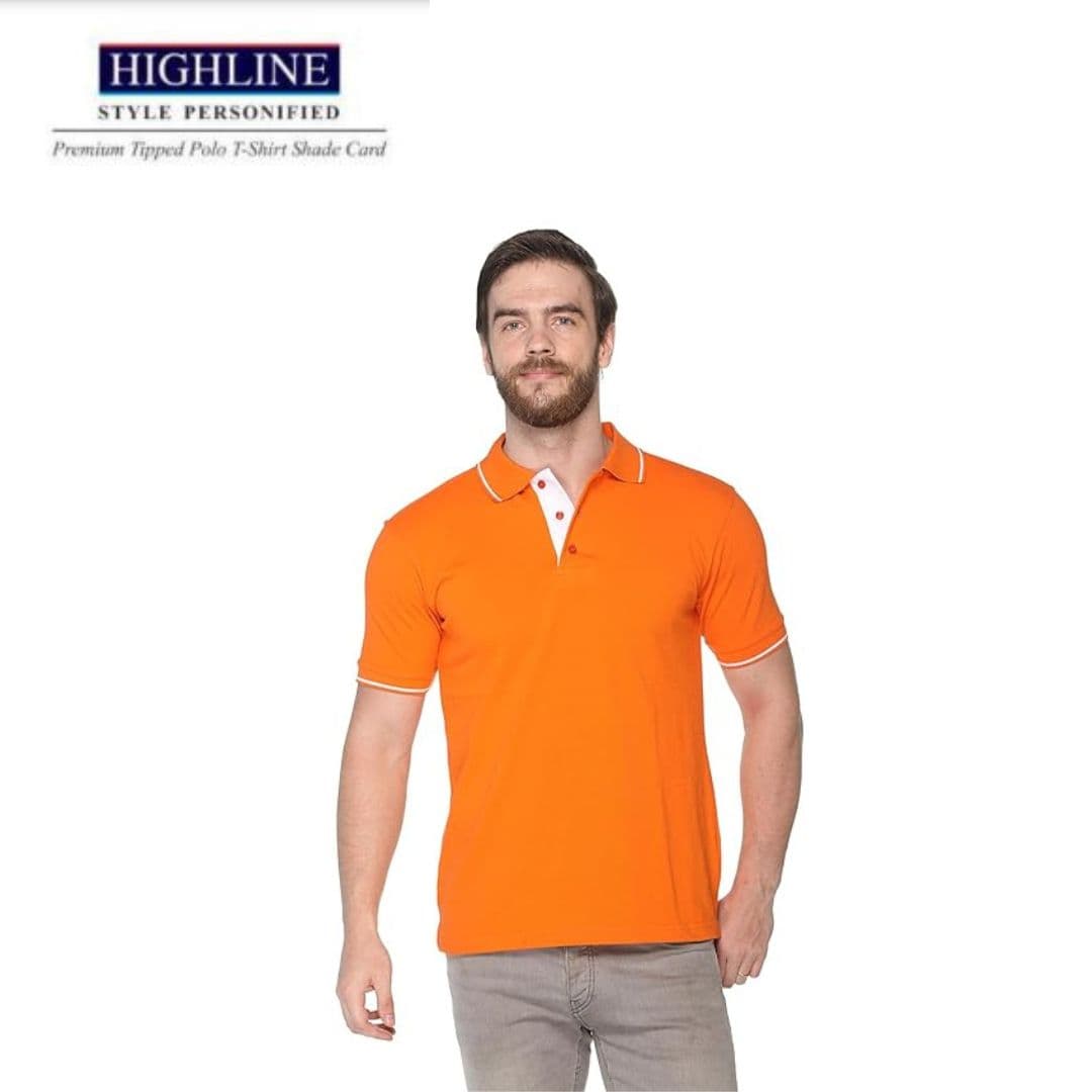 PIKMEE Men's HIGHLINE Polo T Shirt  Orange White