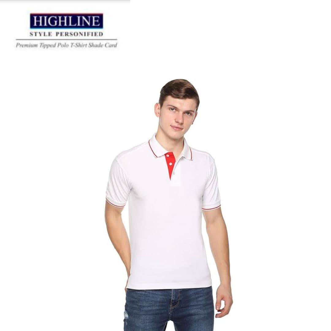 PIKMEE Men's HIGHLINE Polo T Shirt  White Red