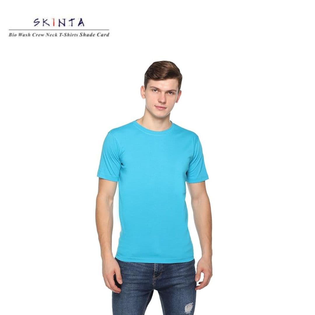PIKMEE Men's SKINTA Crew T Shirt Aqua Blue