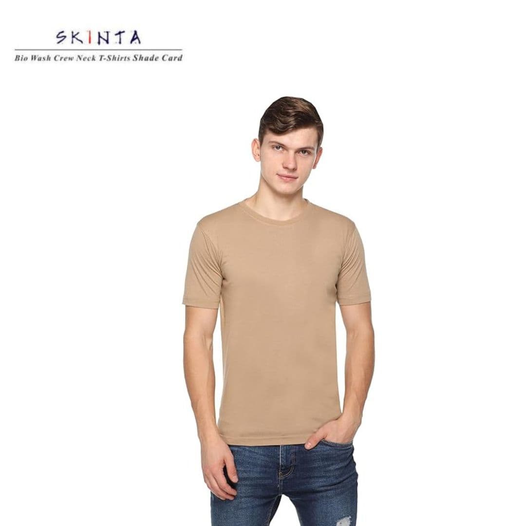PIKMEE Men's SKINTA Crew T Shirt Beige