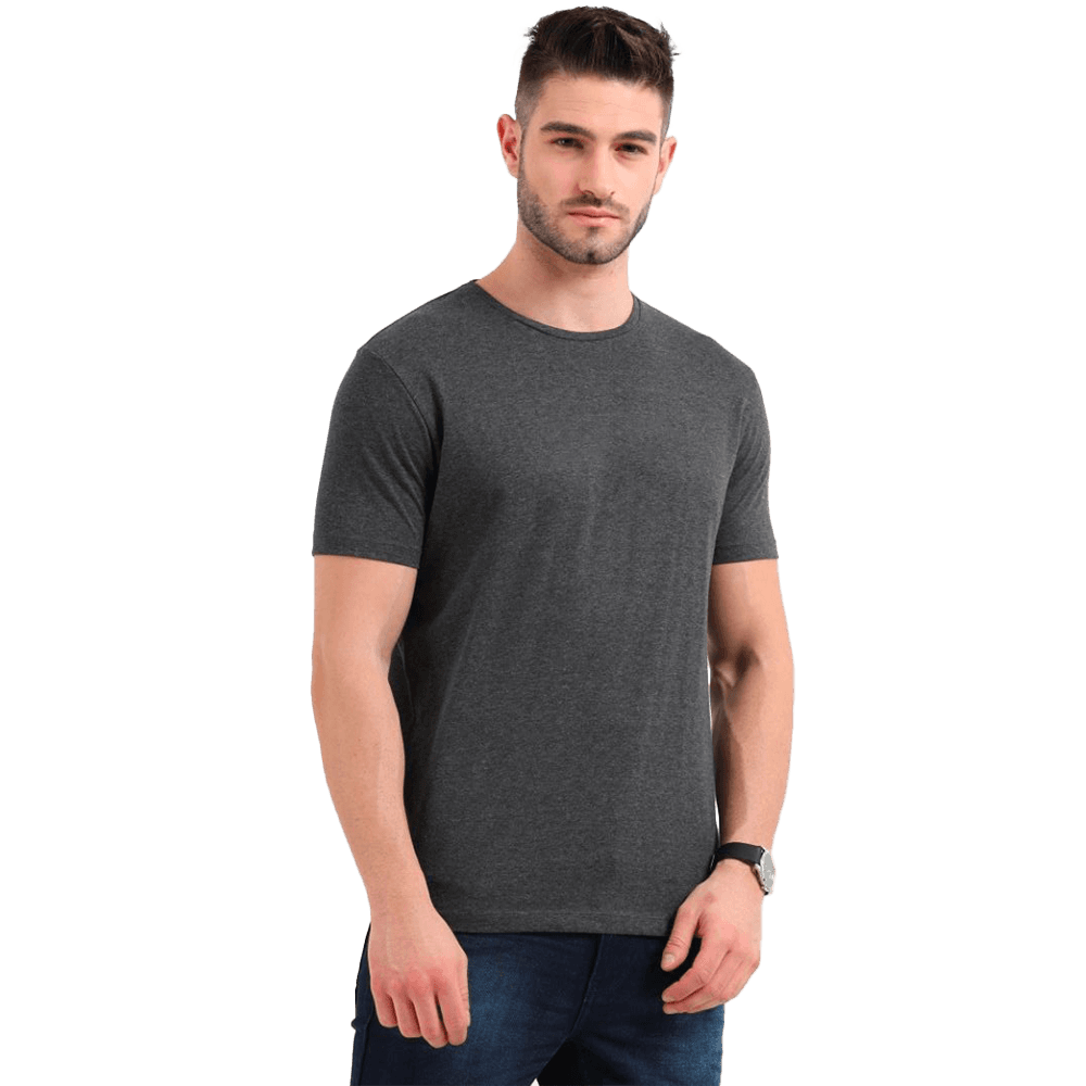 Rare Rabbit Charcoal Melage Round Neck Liquid Cotton T-Shirt