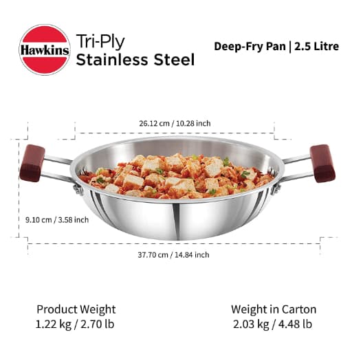 Hawkins Tri-Ply Stainless Steel 2.5L Induction Deep-Fry Pan