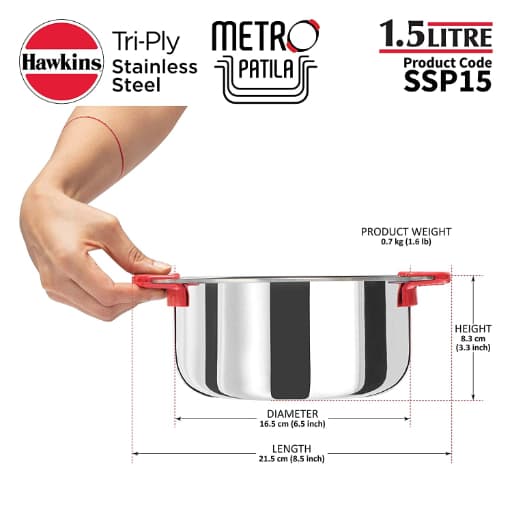 Hawkins 1.5 Litre Stainless Steel Tope Metro Patila