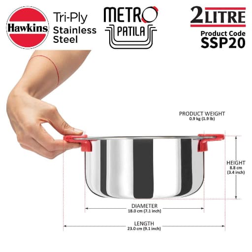 Hawkins 2 Litre Staineless Steel Tope Metro Patila