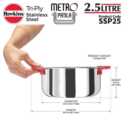 Hawkins 2.5 Litre Stainless Steel Tope Metro Patila