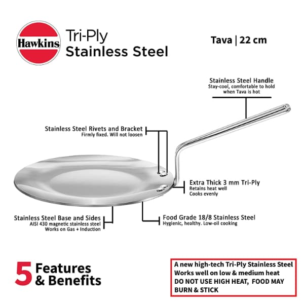Hawkins Tri-Ply SS 22cm Induction Tava