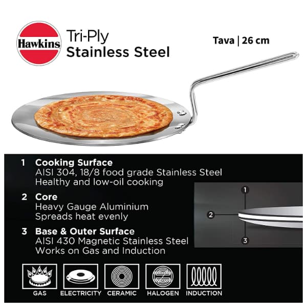 Hawkins Tri-Ply SS 26cm Induction Tava