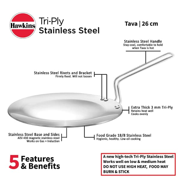Hawkins Tri-Ply SS 26cm Induction Tava